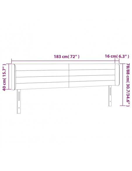 Testiera a LED Nera 183x16x78/88 cm in Velluto