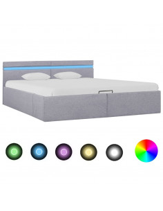 Giroletto con Contenitore e LED Grigio Chiaro Tessuto 160x200cm 2