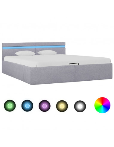 Giroletto con Contenitore e LED Grigio Chiaro Tessuto 160x200cm