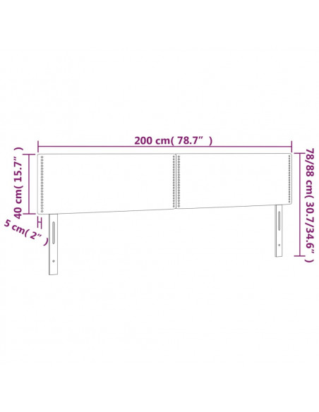 Testiera a LED Nera 200x5x78/88 cm in Similpelle