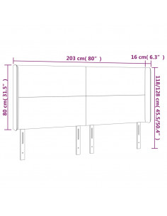 Testiera a LED Nera 203x16x118/128 cm in Similpelle