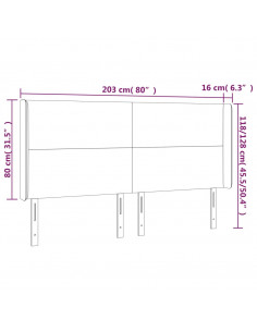 Testiera a LED Nera 203x16x118/128 cm in Tessuto