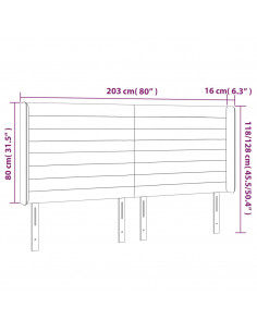 Testiera a LED Nera 203x16x118/128 cm in Tessuto