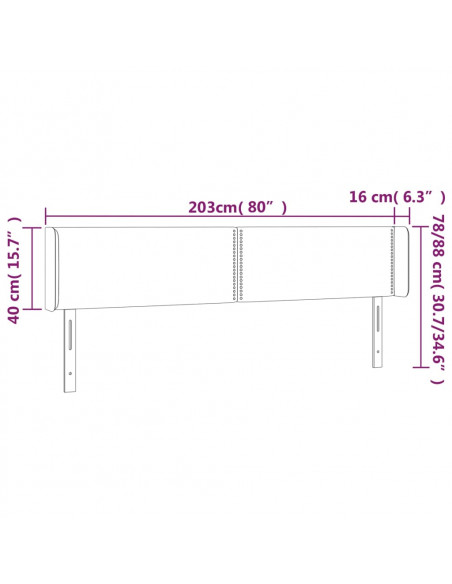 Testiera a LED Nera 203x16x78/88 cm in Similpelle