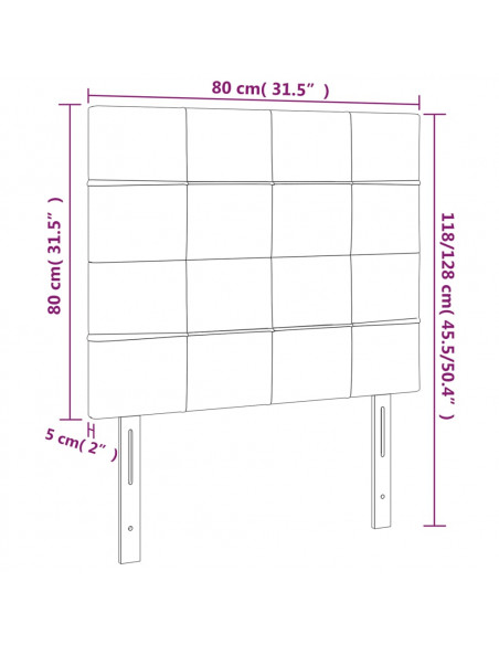 Testiera a LED Nera 80x5x118/128 cm in Velluto