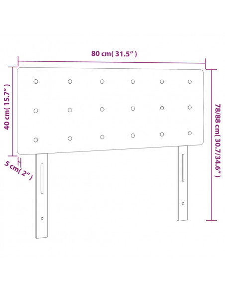 Testiera a LED Nera 80x5x78/88 cm in Tessuto