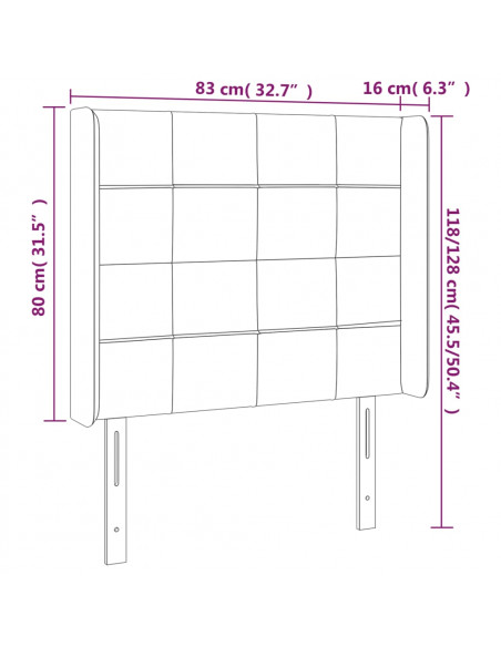 Testiera a LED Nera 83x16x118/128 cm in Tessuto