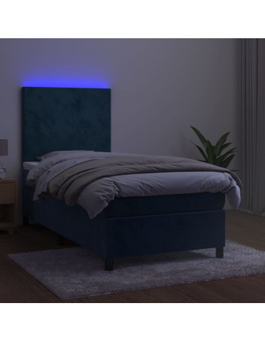 Letto a Molle con Materasso e LED Blu Scuro 100x200 cm