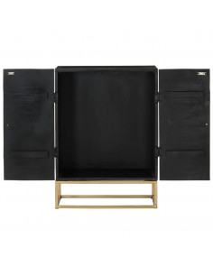 Credenza Nera 55x34x75 cm in Legno Massello di Mango e Ferro 2