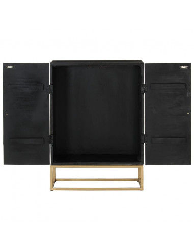 Credenza Nera 55x34x75 cm in Legno Massello di Mango e Ferro