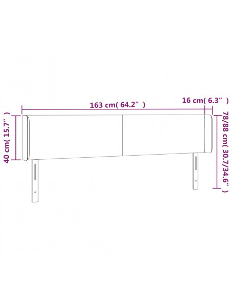 Testiera a LED Rosa 163x16x78/88 cm in Velluto