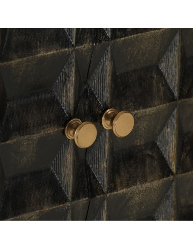 Credenza Nera 55x34x75 cm in Legno Massello di Mango e Ferro