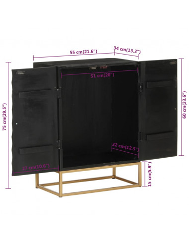 Credenza Nera 55x34x75 cm in Legno Massello di Mango e Ferro