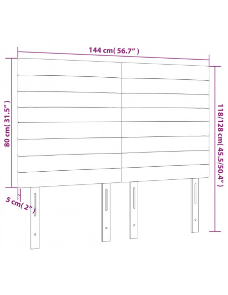 Testiera a LED Tortora 144x5x118/128 cm in Tessuto