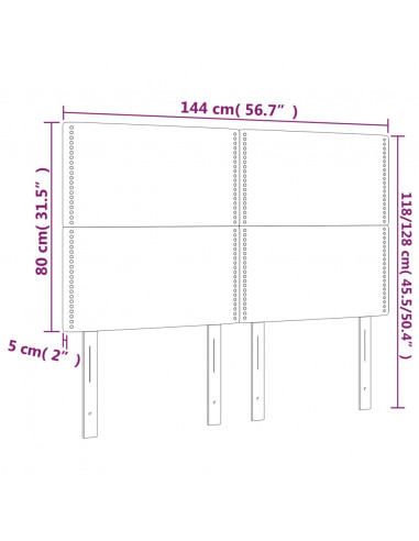 Testiera a LED Tortora 144x5x118/128 cm in Tessuto