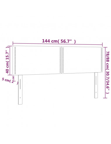 Testiera a LED Tortora 144x5x78/88 cm in Tessuto