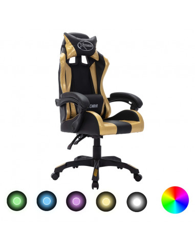 Sedia da Gaming con Luci a LED RGB Oro e Nera in Similpelle
