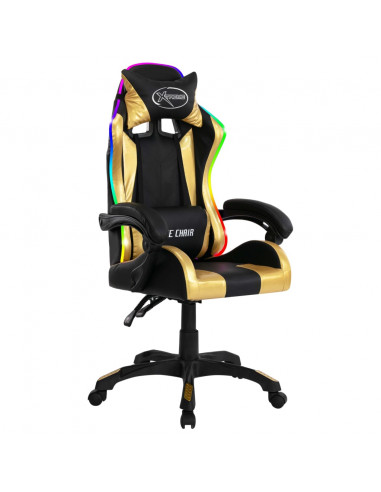 Sedia da Gaming con Luci a LED RGB Oro e Nera in Similpelle