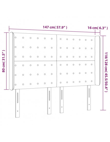 Testiera a LED Tortora 147x16x118/128 cm in Tessuto