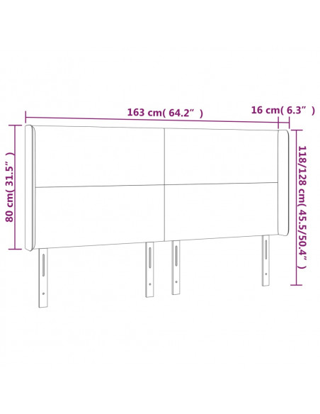 Testiera a LED Tortora 163x16x118/128 cm in Tessuto