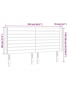 Testiera a LED Tortora 163x16x118/128 cm in Tessuto