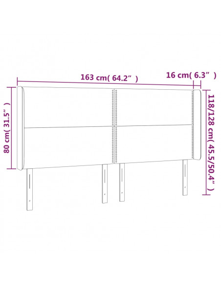 Testiera a LED Tortora 163x16x118/128 cm in Tessuto