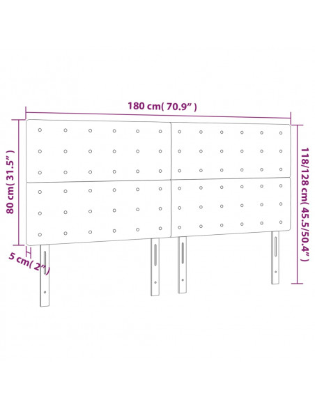 Testiera a LED Tortora 180x5x118/128 cm in Tessuto