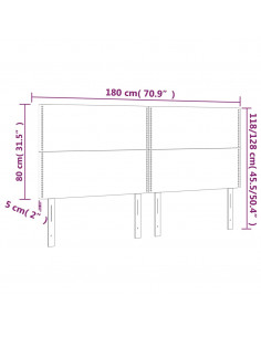 Testiera a LED Tortora 180x5x118/128 cm in Tessuto
