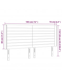 Testiera a LED Tortora 183x16x118/128 cm in Tessuto