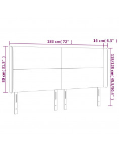 Testiera a LED Tortora 183x16x118/128 cm in Tessuto
