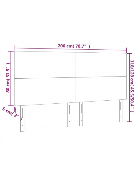 Testiera a LED tortora 200x5x118/128cm in Tessuto
