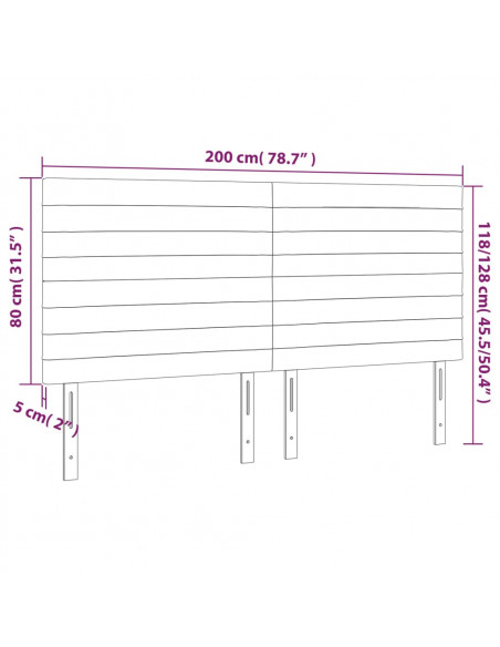 Testiera a LED tortora 200x5x118/128cm in Tessuto