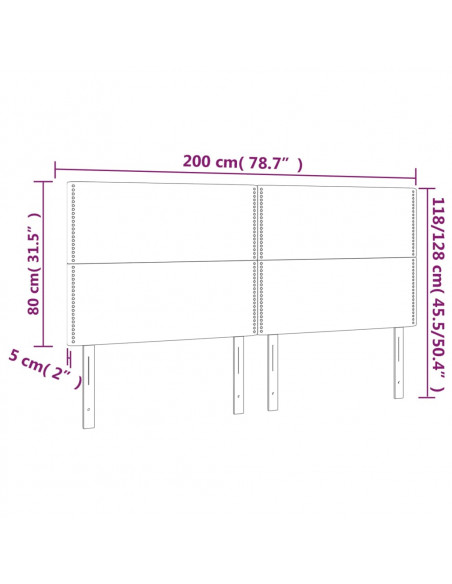 Testiera a LED tortora 200x5x118/128cm in Tessuto