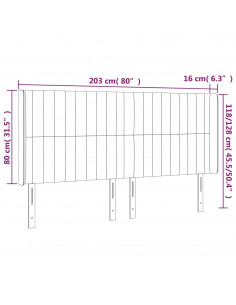 Testiera a LED Tortora 203x16x118/128 cm in Tessuto