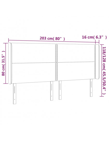 Testiera a LED Tortora 203x16x118/128 cm in Tessuto