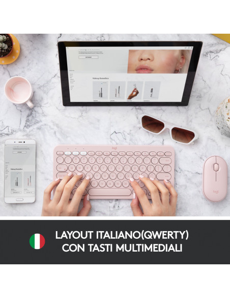 Logitech K380 Multi-Device Tastiera Bluetooth Wireless, Design Easy-Switch, Sottile, Portatile, 2 Anni di Batteria, Funziona con