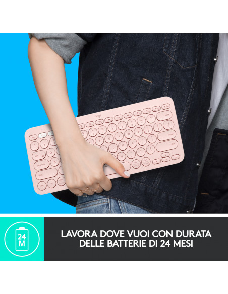 Logitech K380 Multi-Device Tastiera Bluetooth Wireless, Design Easy-Switch, Sottile, Portatile, 2 Anni di Batteria, Funziona con