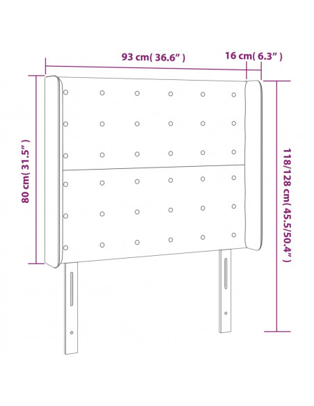 Testiera a LED tortora 93x16x118/128 cm in Tessuto