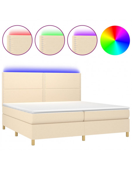 Letto a Molle Materasso e LED bianco 200x200cm in Tessuto