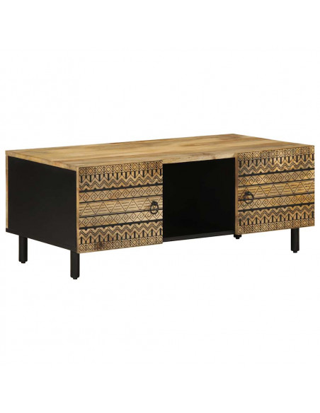 Tavolino Salotto Nero 100x54x40 cm Legno Massello Mango Grezzo