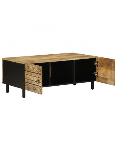 Tavolino Salotto Nero 100x54x40 cm Legno Massello Mango Grezzo