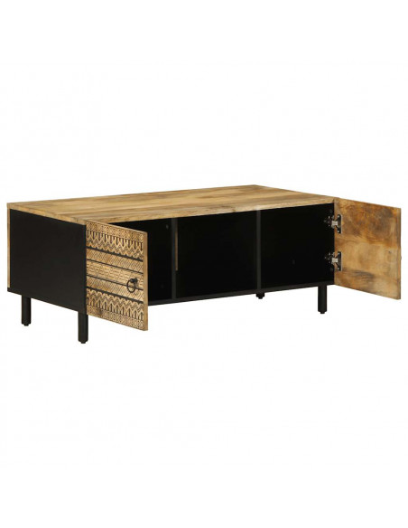 Tavolino Salotto Nero 100x54x40 cm Legno Massello Mango Grezzo