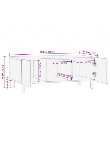 Tavolino Salotto Nero 100x54x40 cm Legno Massello Mango Grezzo