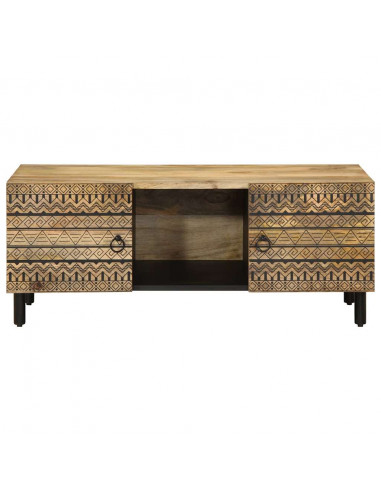 Tavolino Salotto Nero 100x54x40 cm Legno Massello Mango Grezzo
