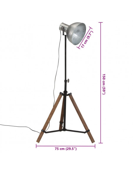 Lampada da Terra 25 W Argento Vintage 75x75x90-150 cm E27