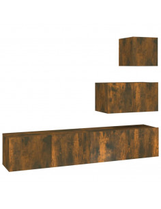 Set di Mobili Porta TV 4 pz Rovere Fumo in Legno Multistrato 2