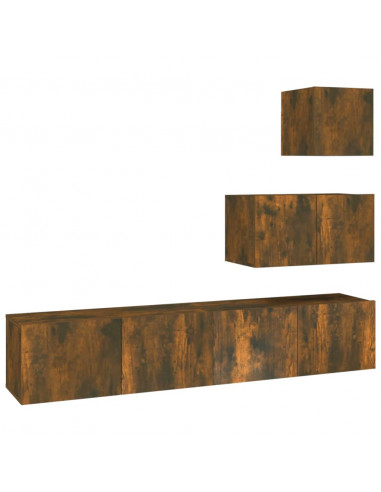 Set di Mobili Porta TV 4 pz Rovere Fumo in Legno Multistrato