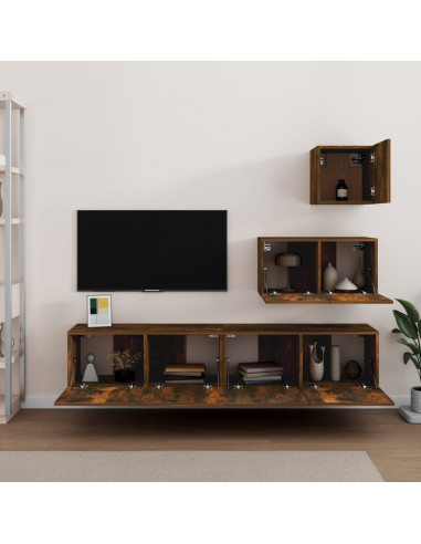 Set di Mobili Porta TV 4 pz Rovere Fumo in Legno Multistrato