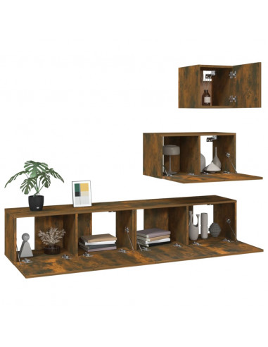 Set di Mobili Porta TV 4 pz Rovere Fumo in Legno Multistrato