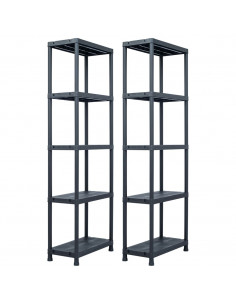 Scaffali 2 pz 125 kg 60x30x180 cm Nero in Plastica 2